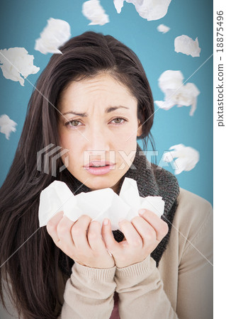 Composite image of sick brunette looking at camera 18875496