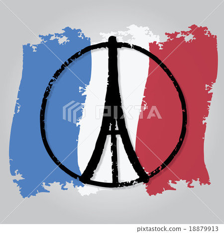 Eiffel Tower ,peace symbol icon on France flag 18879913