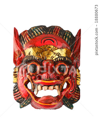 Asian wooden red painted demon mask on white Asian wooden red painted demon mask on white 18880673