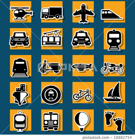 Type of transportation and travel sticker icons 18882754