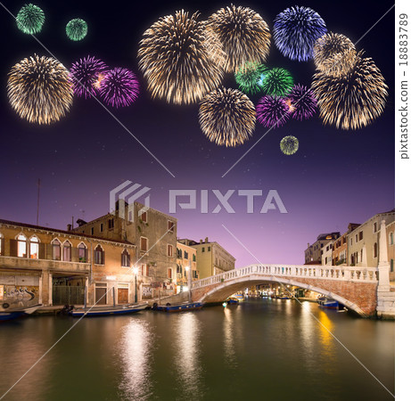 Beautiful fireworks under canals in Venice Beautiful fireworks under canals in Venice 18883789