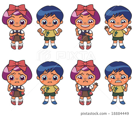 許多女孩的女孩的面部表情微笑和困惑 許多女孩的女孩的面部表情微笑和困惑 18884449