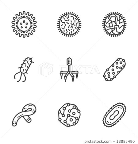 Bacteria and virus black line vector icons set - Stock Illustration ...