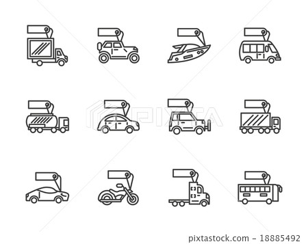 Vehicles sale black line vector icons set 18885492