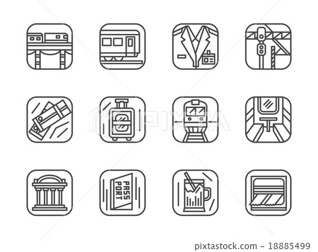 Set of black simple line railway vector icons Set of black simple line railway vector icons 18885499