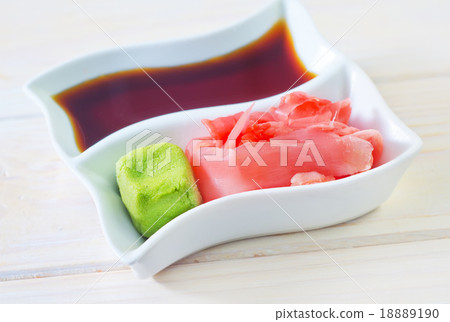 soy sauce, vasabi and ginger soy sauce, vasabi and ginger 18889190