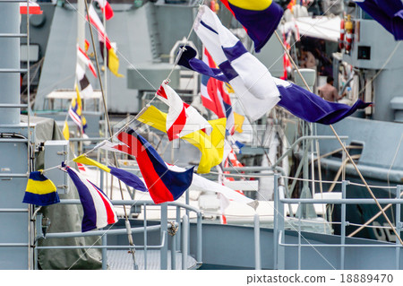 row ship flag signal on navy warship 18889470