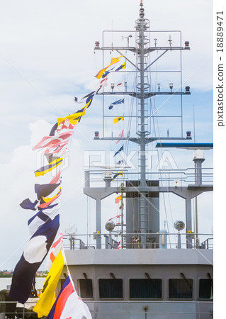 row ship flag signal on navy warship row ship flag signal on navy warship 18889471