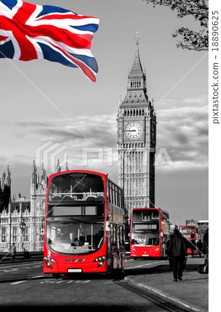 London with Big Ben and red buses in England, UK London with Big Ben and red buses in England, UK 18890625