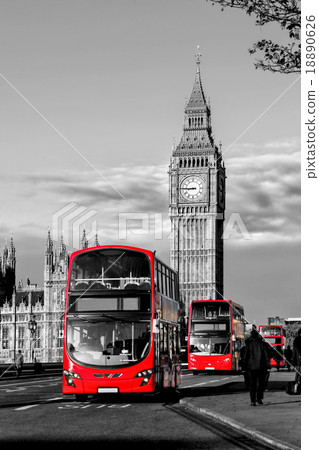 London with Big Ben and red buses in England, UK London with Big Ben and red buses in England, UK 18890626