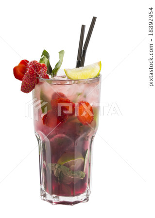 alcoholic cocktail in a glass glass on a white bac 18892954