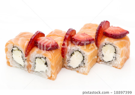 plate of sushi beautifully decorated with salad an 18897399