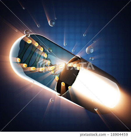Transparent capsule on blue background 18904459
