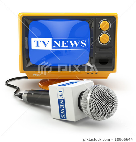 Tv news report concept. Microphone and television. 18906644