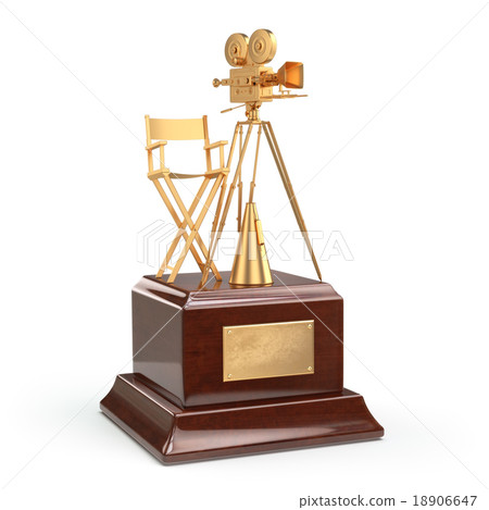 Film award. Gold  movie camera and director chair 18906647