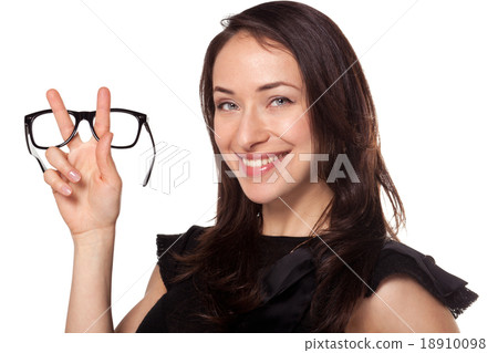Happy woman with a new glasses at optics 18910098