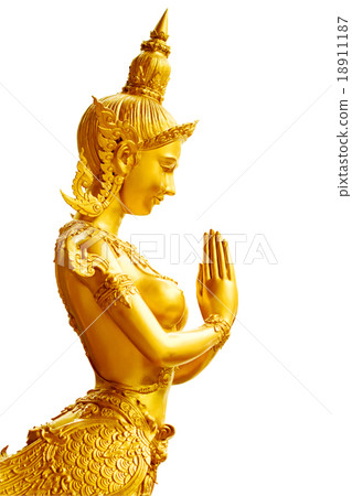 Golden kinnaree statue, a half woman and swan Golden kinnaree statue, a half woman and swan 18911187
