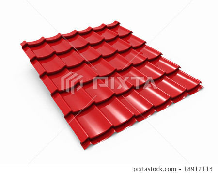 Red metal tile sheet isolated on white background. Red metal tile sheet isolated on white background. 18912113
