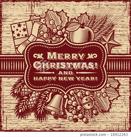 Merry Christmas Retro Card Brown 18912263