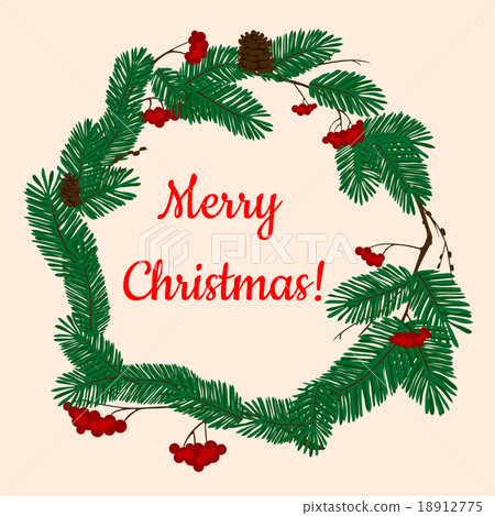 Christmas wreath with pine and holly berries Christmas wreath with pine and holly berries 18912775