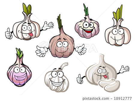 Cartoon spicy garlic vegetables with green sprouts 18912777