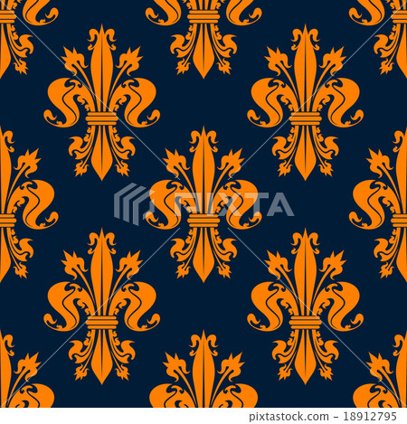 Blue and orange fleur-de-lis seamless pattern 18912795
