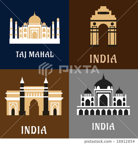 Indian historical and landmark flat icons 18912854