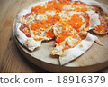 Homemade pizza on wooden table 18916379
