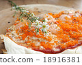 Homemade pizza on wooden table 18916381