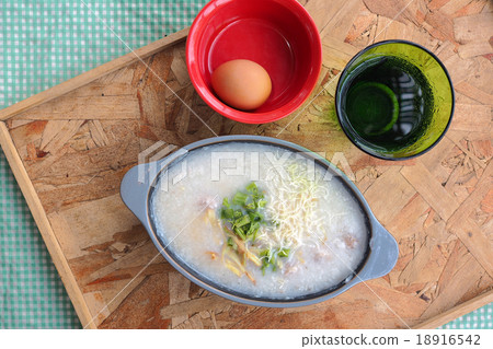 Congee with boiled egg. Top view. 18916542
