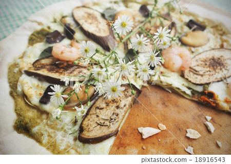 Homemade Pizza slice. Toned image. Top view. 18916543