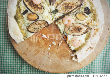Homemade Pizza slice. Toned image. Top view. 18916544