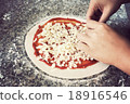 Woman making pizza on table 18916546