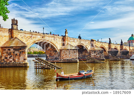 Charles Bridge from the quay of the Vltava River. 18917609