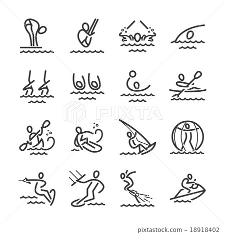 Linear icons, water sports Linear icons, water sports 18918402