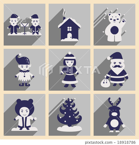 Set of flat icons with long shadow new Year Set of flat icons with long shadow new Year 18918786