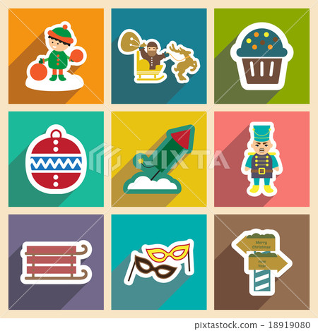 Set flat icons with long shadow New Year's and Set flat icons with long shadow New Year's and 18919080