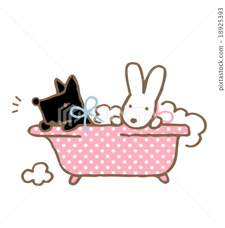 Illustration in a warm-hearted puppy and rabbit bath 18925393