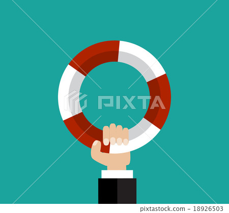 Flat background with hand and lifebuoy.  18926503