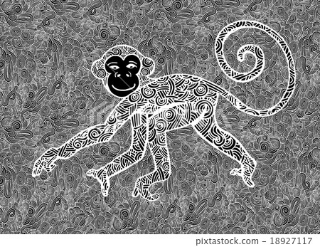 Hand drawing Doodle of New Year card with Monkey Hand drawing Doodle of New Year card with Monkey 18927117