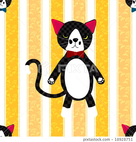 Black Cat with Ribbon on Yellow Line Background Black Cat with Ribbon on Yellow Line Background 18928751