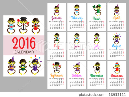 calendar vector print template with funny monkeys 18933111