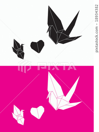 Vector of origami crane and heart, bird paper Vector of origami crane and heart, bird paper 18934382