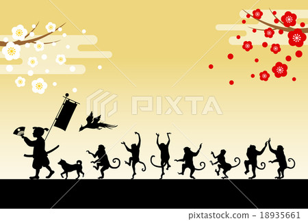 Momotaro and monkey march and plum landscape with words and attachments Momotaro and monkey march and plum landscape with words and attachments 18935661