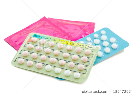 Strip of Contraceptive Pill and condoms. 18947292
