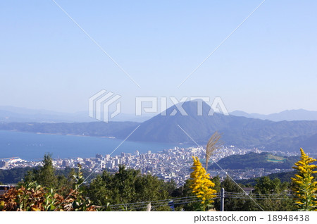 Beppu Bay from Oita Expressway Beppu Bay SA: Takasakiyama overlooking 18948438