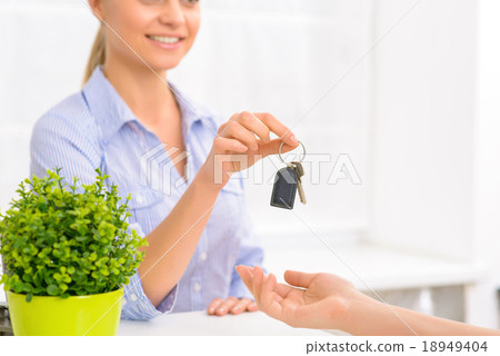 Hotel guest is checking out.  18949404