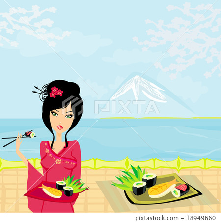 beautiful Asian girl enjoy sushi - menu template beautiful Asian girl enjoy sushi - menu template 18949660