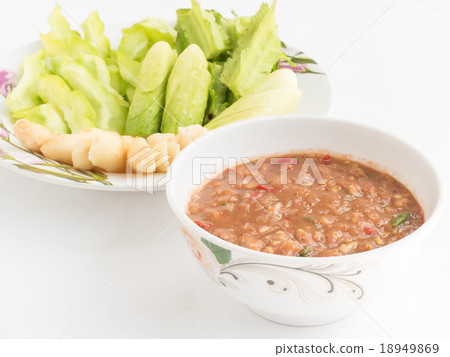 Chilli shrimp paste with vegetables isolated 18949869
