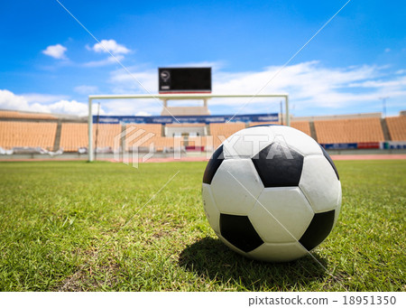 A Soccer Ball In Front Of Goal Stock Photo